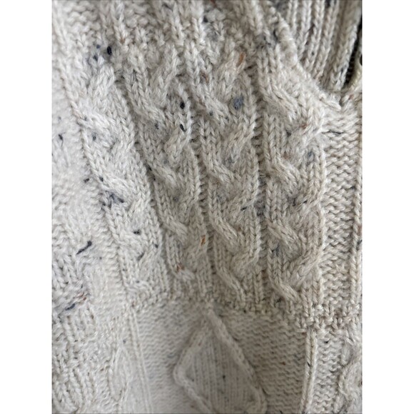 Aran Sweater Market Mens Medium Quarter Zip Mock Cream 100% Wool Cable Knit - Picture 3 of 8